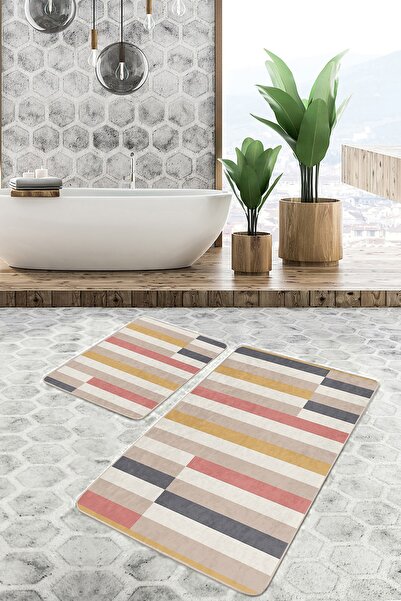 Realhomes مجموعة من 2 سجادة مرقعة متعددة الألوان على الأرض بتصميم هندسي بسيط ...