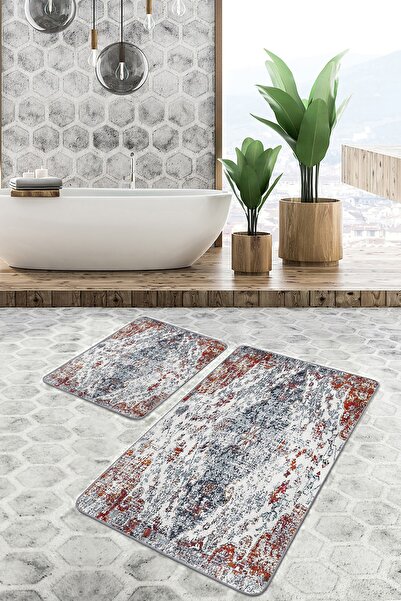 Realhomes طقم سجادة حمام أفانغارد مكون من قطعتين بتصميم محلي عتيق باللونين ال...