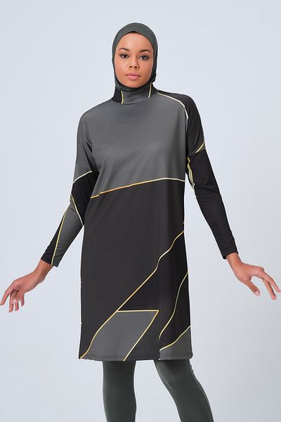 ALFASA Gold Pattern Detailed Comfortable Hijab Swimsuit