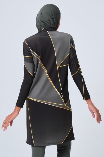 ALFASA Gold Pattern Detailed Comfortable Hijab Swimsuit