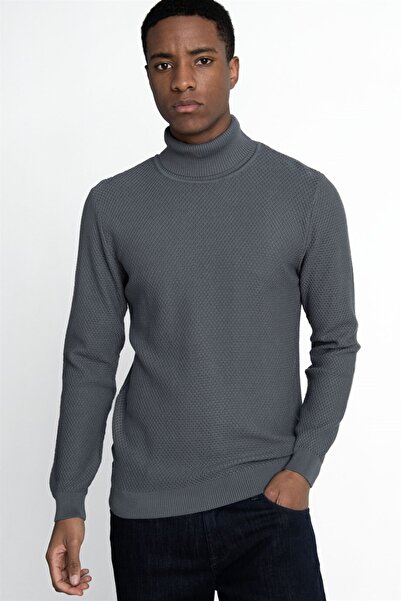 Tudors Men's Slim Fit Slim Fit Full Turtleneck Patterned Knitwear Sweater