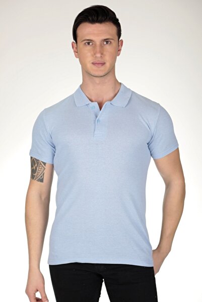 ARİM Light Blue Men's Polo Neck Cotton Plain T-shirt