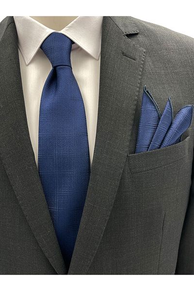 Brianze Navy Blue Patterned Tie Handkerchief Set
