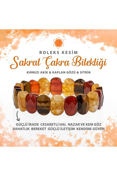 Deniz Doğal Taş Sacral Chakra Natural Stone Wide Cut Bracelet
