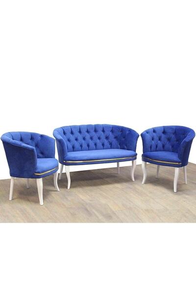EnfigA Milano Düğmeli Papatya Çay Seti Koltuk Takımı Lacivert Kafe Otel Ofis