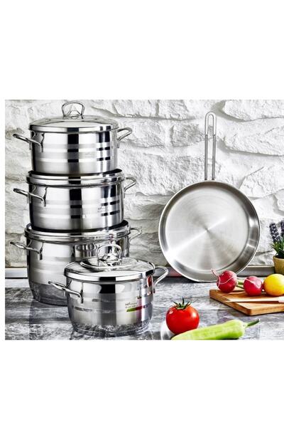 SAFINOX 9 Parça Prima Tencere Takımı Metal Kulplu (metal Kapak)