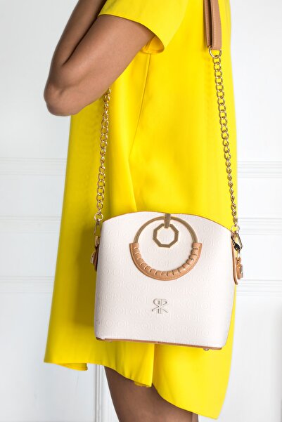 ImPolo حقيبة كتف صوفيا ذات مقبض دائري بثلاثة عيون كريمية مقاس 22x25