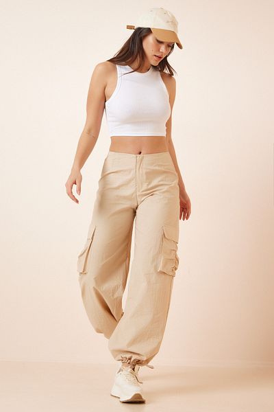 Happiness İstanbul Women's Cream Parachute Cargo Pants HF00412