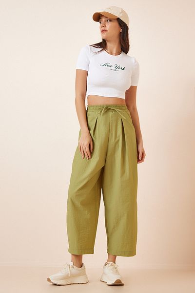 Happiness İstanbul Women's Green Loose Parachute Shalwar Trousers UL00007