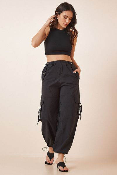 Happiness İstanbul Women's Black Parachute Cargo Pants HF00413