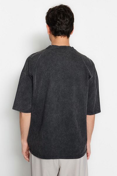 Trendyol Collection Antracit halvány hatású túlméretezett pamut póló - TMNSS23TS00153