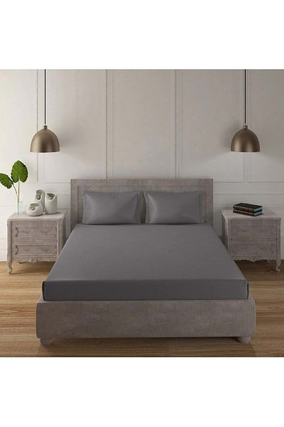 Romans 180x200 Cm Gray Luxury Combed Cotton Sheet - Elastic Design