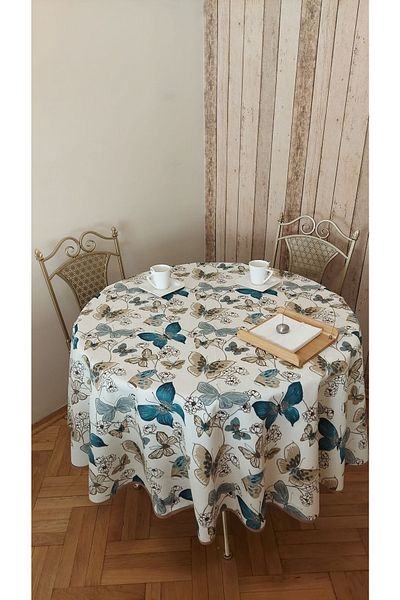 gonk Round, Butterfly Patterned, Duck (LIQUID PUSHER, SPOT-PROOF) Fabric, Table Cloth