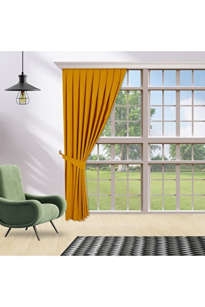 perhal perde ve halı Single Wing Mustard Color Island 1-2.5 Medium Pleat Background Curtain