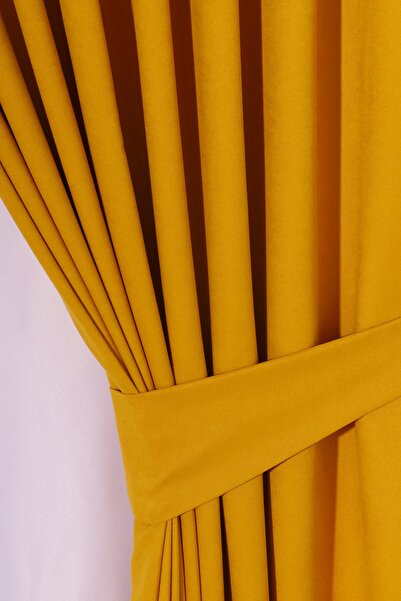 perhal perde ve halı Single Wing Mustard Color Island 1-2.5 Medium Pleat Background Curtain