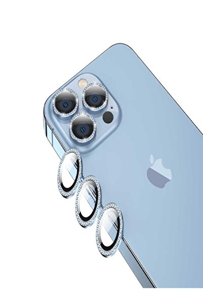 Iphone 13 Pro / 13 Pro Max Ile Uyumlu 3'lü Pırlanta Görünümlü Kamera Koruyucu Lens