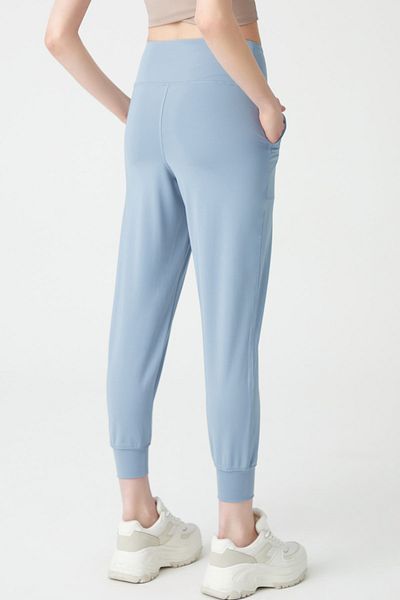 LOS OJOS Damen-Jogginghose mit hoher Taille in Blau und Grau