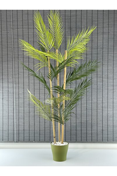 Bahçem Yapay Çiçek Areka Ağacı Palmiye Ağacı Bambu Gövdeli Saksılı 18 Yaprak 125 Cm
