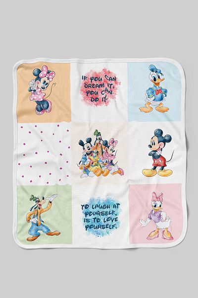 Tuğba Kuğu Organic Double Face Printed Baby Blanket - Cartoon Series - Mickey And Friends Patchwork
