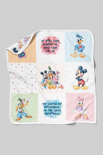 Tuğba Kuğu Organic Double Face Printed Baby Blanket - Cartoon Series - Mickey And Friends Patchwork