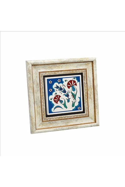 Sadrazam Ottoman Iznik Tile Patterned - Natural Stone Painting 20Cmx20Cm Kd-037