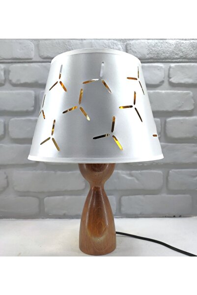 365GUNSERİSONU Polaris Natural Wooden Body Standing Fabric Hat Lampshade Table Lamp