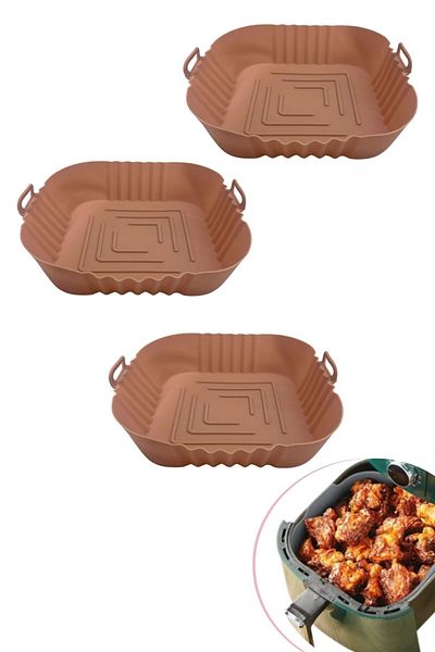 Buffer ® 3 Pieces Heat Resistant Washable Silicone Oven and Airfryer Square Model Baking Mat 20 Cm