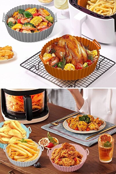 Buffer ® 2 Pieces Heat Resistant Washable Silicone Oven and Airfryer Round Cooking Mat 20 Cm
