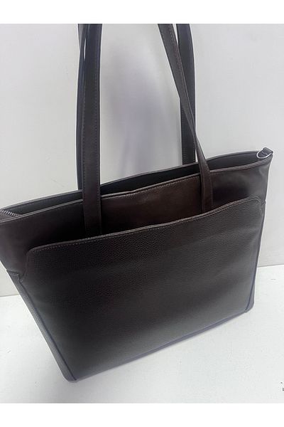 Akın Women's Dark Brown Color Large Size Stylish Sports Multi-Compartment Shoulder Bag 3 Separate Compartments Briefcase