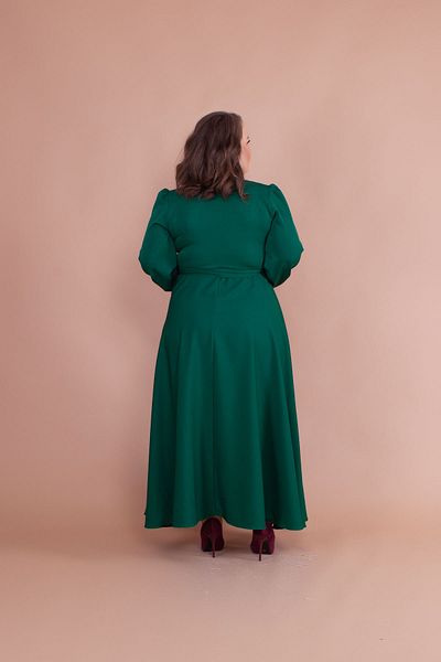 vuvutasarım Women's Large Size Flexible Atlas Fabric Sash Detailed Double Breasted Collar Long Sleeve Green Evening Dress 110