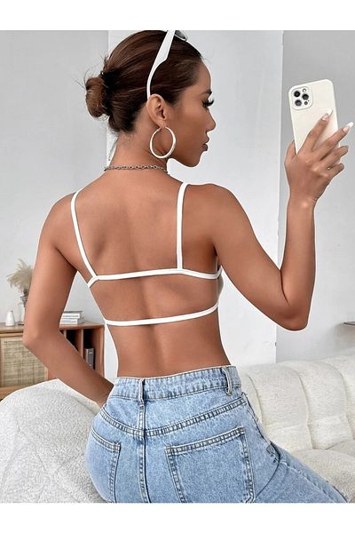 SYM Thin Strap Pool Neck Back Detailed Bustier Crop