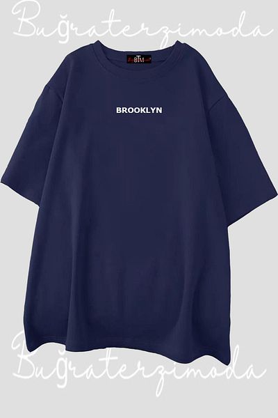 Buğraterzimoda Μπλούζα Brooklyn με τύπωμα Unisex Ναυτικό Μπλε Oversize