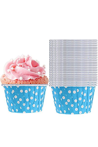 Parti dolabı 25 Packs Light Blue Colored Polka Dot Paper Muffin Cake And Soufflé Capsule Cupcake Baking Mold Paper