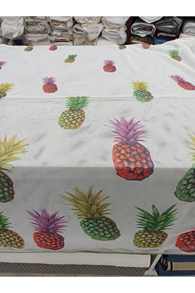 stay home Ananas Desenli Mutfak Tül Perde Pilesiz