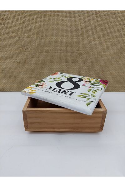 OBİDEV 8 March Women's Day Decorative Wooden Box 10.5x10.5 Cm