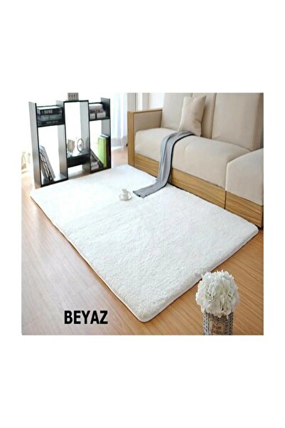 Sarar Peluş Post Uzun Tüylü Beyaz Kaymaz Taban Yıkanabilir Halı