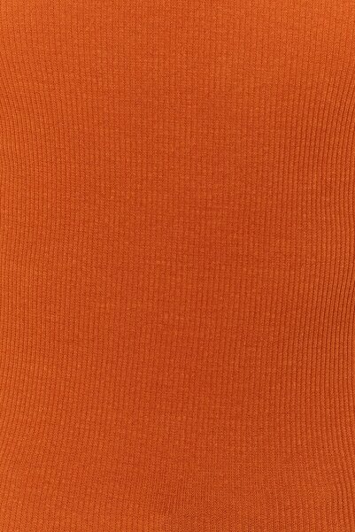 Trendyol Collection Bluzka z bawełny kordowej - dopasowany styl Cinnamon TWOSS21BZ0579