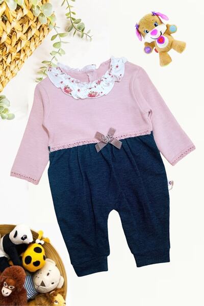 Carmin Baby Kız Bebek Triko Tulum Fistolu Fırfır Yakalı Kurdele Detaylı Gül K...