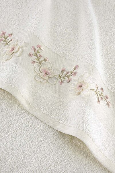 Arliva Home Mıne Nakıslı 2lı Havlu Setı Ekru 30x50 50x80