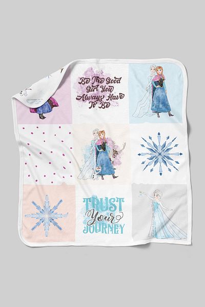 Tuğba Kuğu Organic Double Face Printed Baby Blanket - Cartoon Series - Frozen Elsa And Anna Patchwork