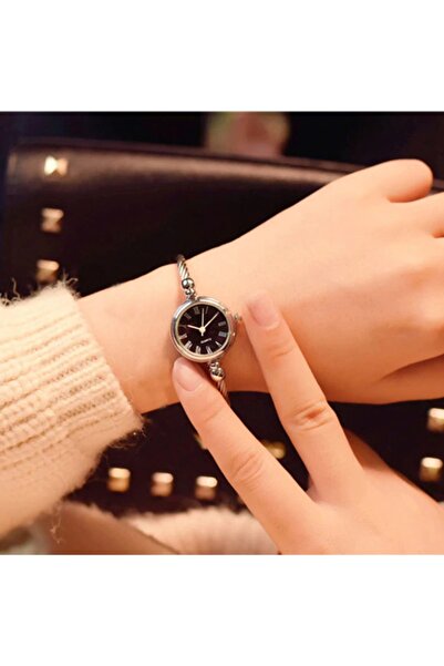 Toz Vintage Metal-black Thin Bracelet Round Vintage&retro Watch