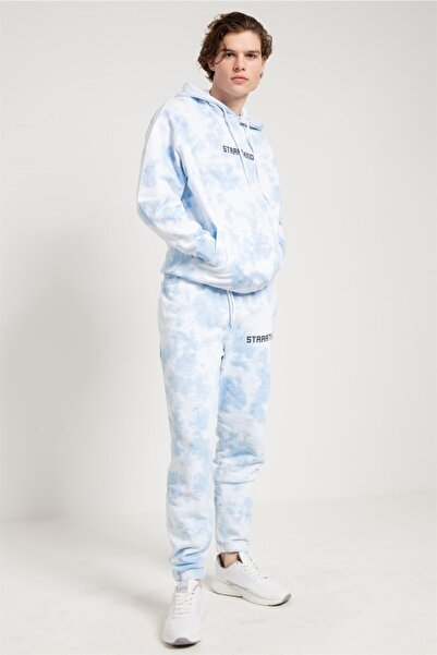 Genel Markalar Batik Yıkamalı Mavi Oversize Erkek Eşofman Altı