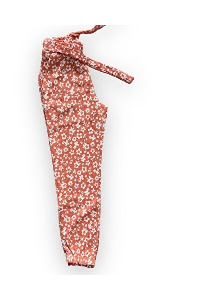 Pink Hippo Kids Flower Patterned Elastic Waist Crinkle Fabric Girl's Trousers