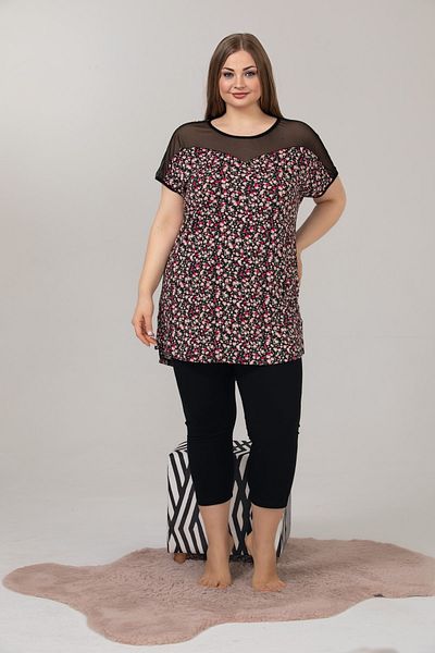 Yenimodam Plus Size Short Sleeve Women's Capri Suit 10634