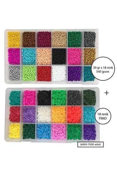 Hobimos 2 Box Set - Sand Bead Box And Fimo Bead Box - 18 Colors Sand Bead And 18 Colors Fimo Set