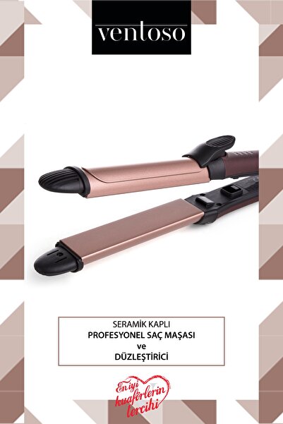 Ventoso Premium Seramik Kaplı Profesyonel Saç Düzleştirici Ve Maşa Ile Isıya Dayanıklı Maşa Eldiveni