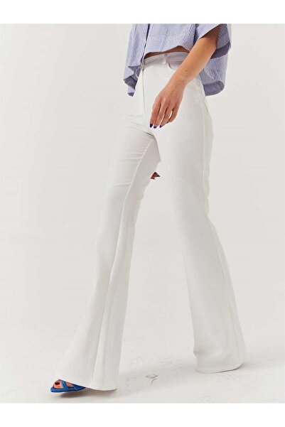 geenz manifacture Ngbutika Pantaloni spaniole din denim alb din Lycra cu talie înaltă