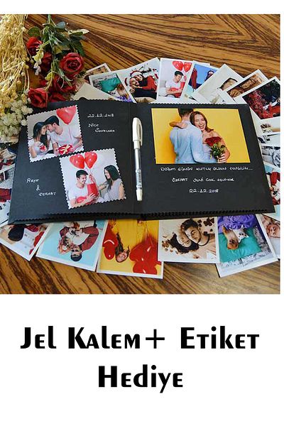 kayrafotoğrafçılık Black Design Yourself Memory Book and Photo Album with White Pen 20 Pieces Indax Style Photo Printing