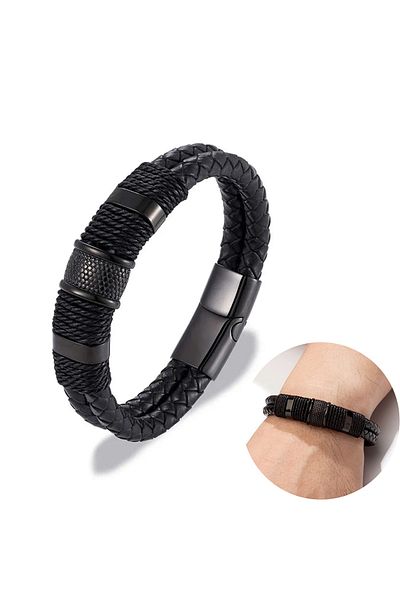 Gogoey Men's Leather Bracelet Stainless Steel Metal Silver Bracelet Black Clasp For Male Jewelry Db6969