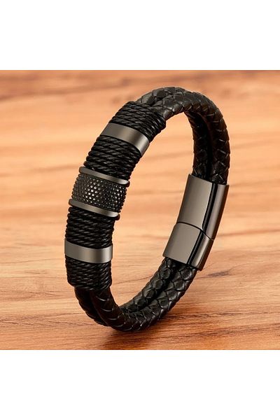 Gogoey Men's Leather Bracelet Stainless Steel Metal Silver Bracelet Black Clasp For Male Jewelry Db6969